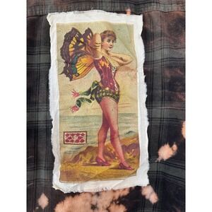 Upcycled Flannel Butterfly Woman Patch Shirt Boho Folk Art Large